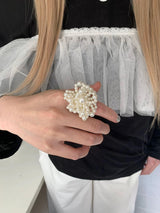 Pearl big flower open ring