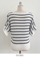 Say Boat-Neck Roll-Up Stripe Knit