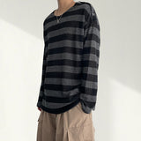 Shoulder Unbalanced Snap Cooling Stripe Knitwear (3 colors)