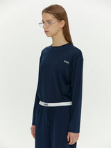 (Unisex) エッセンシャルストレッチフィットロングスリーブパジャマセット　ネイビー