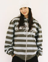 Web Baby Striped Hoodie Zip-Up - Grey/Khaki