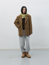 hairy quilting jacket - khaki beige 