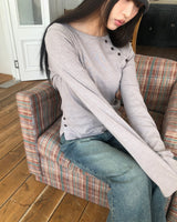 ルヒンアシンメトリーボタンロングスリーブTシャツ