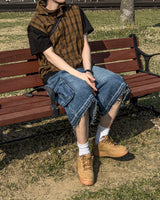 Crinkle Check Hooded Anorak Vest