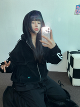ベルベットヒップ3ラインフーディールーズフィットジップアップ💙🩷🩶🖤4カラー
