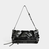 Y2K Stud Buckle 2-Way Moto Shoulder Bag