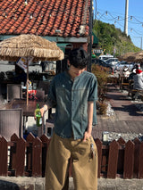 Double-Stitch Denim Short-Sleeve Shirt (2 Colors)