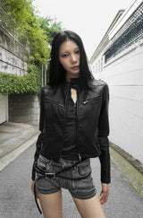 26FW★ CROP FADED ZIP LEATHER JACKET