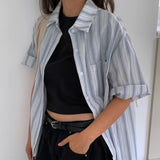 [Summer/Short-sleeved Shirt] Sydney オーバーサイズフィット ストライプ サマーシャツ 1 color