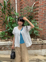 Leonne Lace Punching Short Sleeve Blouse