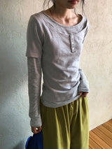 ニックス レイヤード ボタン ストライプ ロングスリーブ Tシャツ