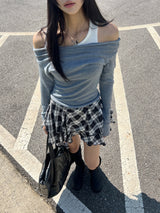 Bohemian uncut frill banding tartan check mini skirt (2 colors)