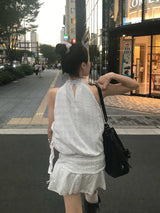 アトリエ ドット フリル ホルター フレア ミニ ドレス