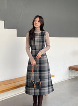 Mediz Wool Check A-line Vest Long One Piece