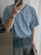 ASCLO デニムカラーボーダー半袖Tシャツ (3color)