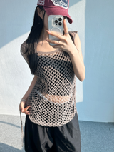 SIDE STRING POINT MESH SLEEVELESS🤎🤍🖤 - 3 COLORS