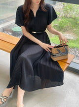 Karon Zipper Collar Pleated Maxi One Piece
