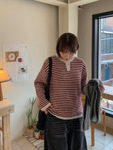 マーデンヘアリーストライプボタンニット