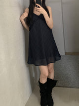 Brinny check chiffon sleeveless dress