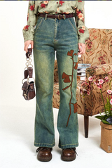 Retro high-waisted straight-leg flared jeans