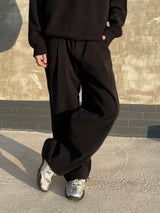 Fleece-Lined Single Pleat Wide Cotton Pants - Sizes XS, S, M, L