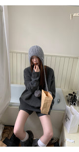 Wool charcoal oversized knit pants two-piece set