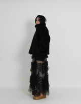 レイチェル 2ベルトディテールショート丈ファージャケット (Lining Quilted)