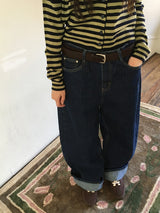 ホーベジャカードストライプデニムワイドパンツ