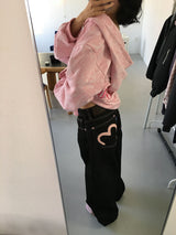 PINK HEART WIDE DENIM