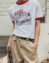 ドレーププリントリンガーハーフスリーブTシャツ