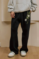 Floral Embroidered Wide-Leg Sweatpants