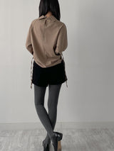Checked shirring raglan blouse