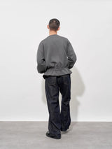 FMACM Drawstring Waist Ripped Seam Crew Neck Cardigan Sweatshirt