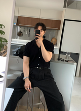 No-Mace Back Banding Two-Tuck Linen Wide Pants