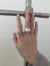 Silver line flower open ring