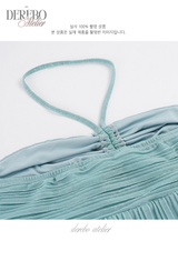 Mint Halter Flare Shirring Mini Dress