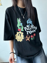 ケイキーカートゥーングラフィックピグメントパッチオーバーサイズTシャツ 2カラー