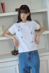 26SS★ Mushroom Stitch Crop Short Sleeve Tee