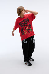 Weekend warrior typography printing long pants (Black)