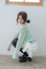 ribbon sleeve cardigan(mint)