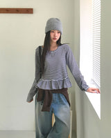 [MADE] Wove, ボーダーフリル長袖Tシャツ