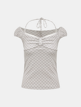 Lily Check Ribbon Off Shoulder Top