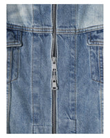 (UNISEX) No-Collar Over Denim Jacket