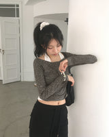 ブリックレオパードシャーリングボタンTシャツ