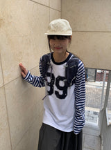 ライアンプリンティングボーダーオーバー長袖Tシャツ