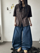Lever Side Panel Elastic Waist Raw Denim Pants 2color