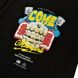 [UNISEX] C.O.M.E モータースポーツオーバーサイズプリントコットンジャージTシャツ（ブラック）