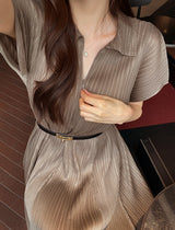 Karon Zipper Collar Pleated Maxi One Piece
