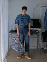 ASCLO デニムカラーボーダー半袖Tシャツ (3color)