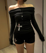 Off-Shoulder Cross Knit set